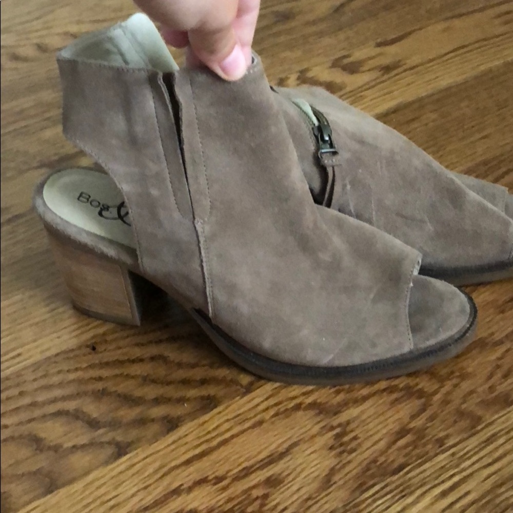 Peep toe suede booties